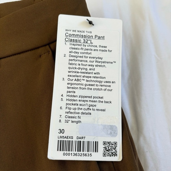 Lululemon Commission Pant Classic 32"L Warpstreme DART Dark Artifact Men's 30 - Picture 4 of 6